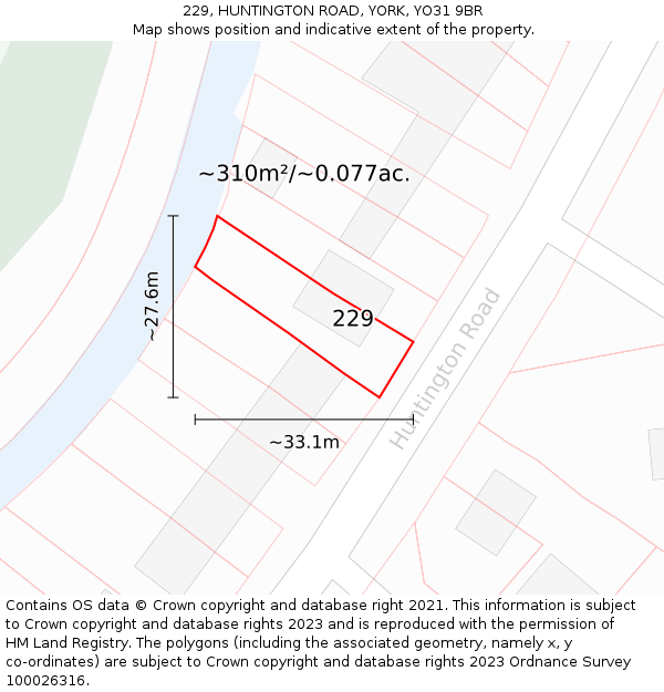 229, HUNTINGTON ROAD, YORK, YO31 9BR: Plot and title map