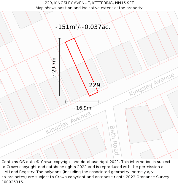 229, KINGSLEY AVENUE, KETTERING, NN16 9ET: Plot and title map
