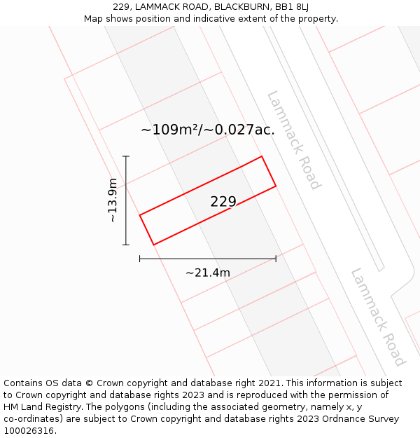 229, LAMMACK ROAD, BLACKBURN, BB1 8LJ: Plot and title map