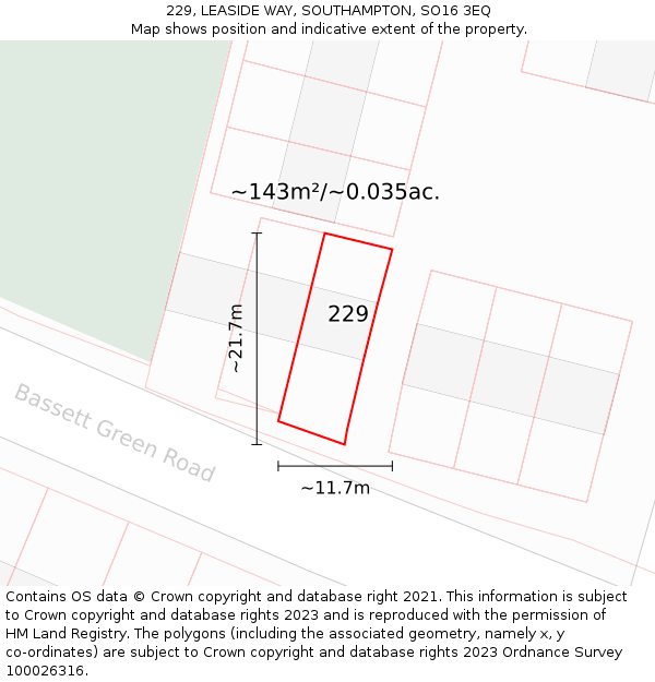 229, LEASIDE WAY, SOUTHAMPTON, SO16 3EQ: Plot and title map