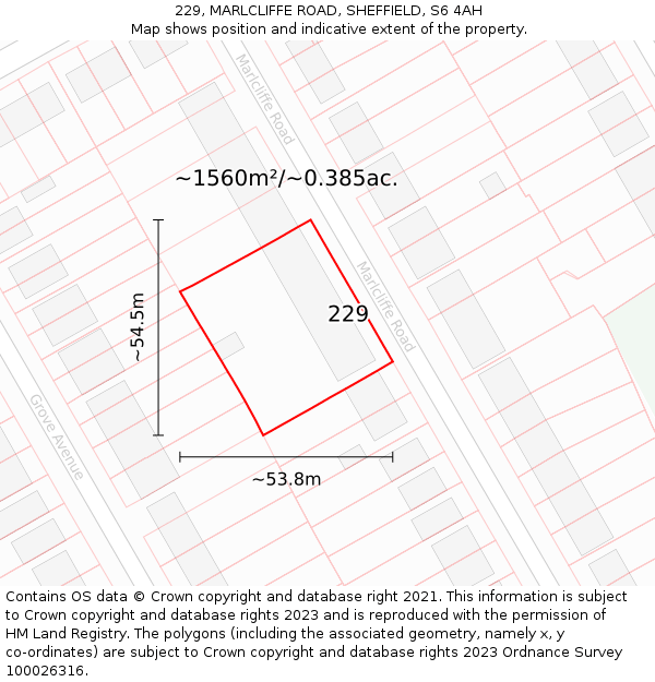 229, MARLCLIFFE ROAD, SHEFFIELD, S6 4AH: Plot and title map