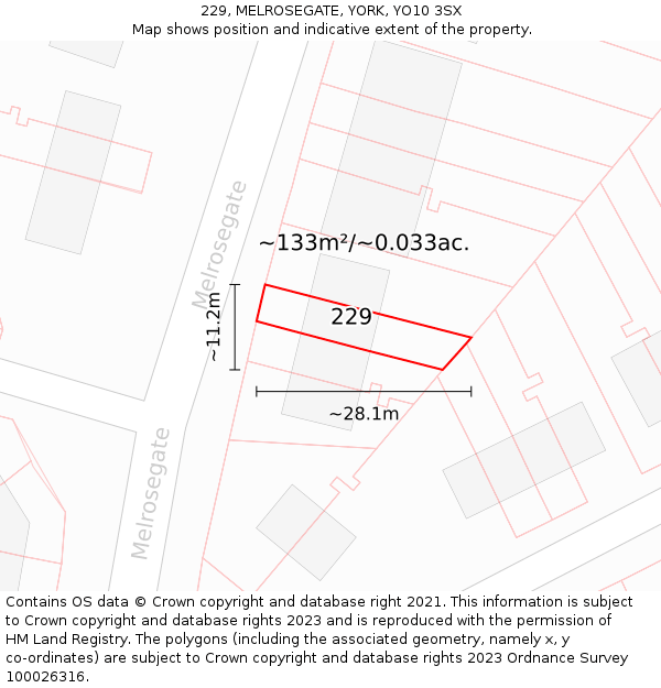229, MELROSEGATE, YORK, YO10 3SX: Plot and title map