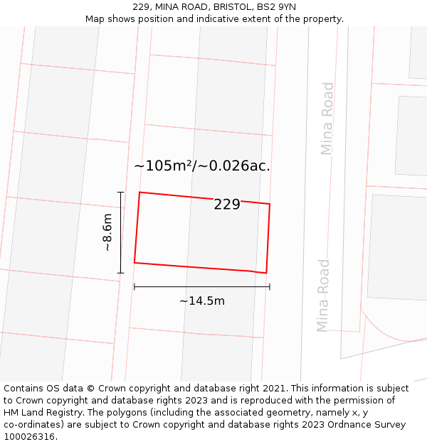 229, MINA ROAD, BRISTOL, BS2 9YN: Plot and title map