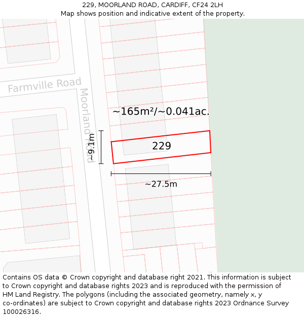229, MOORLAND ROAD, CARDIFF, CF24 2LH: Plot and title map