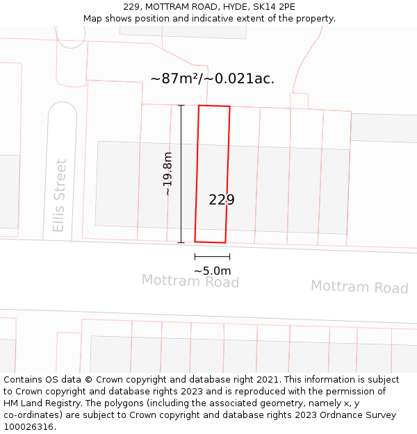 229, MOTTRAM ROAD, HYDE, SK14 2PE: Plot and title map
