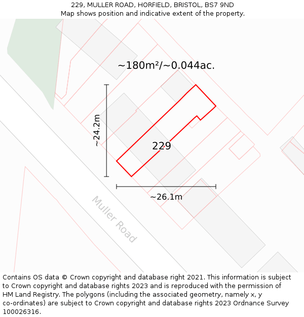 229, MULLER ROAD, HORFIELD, BRISTOL, BS7 9ND: Plot and title map