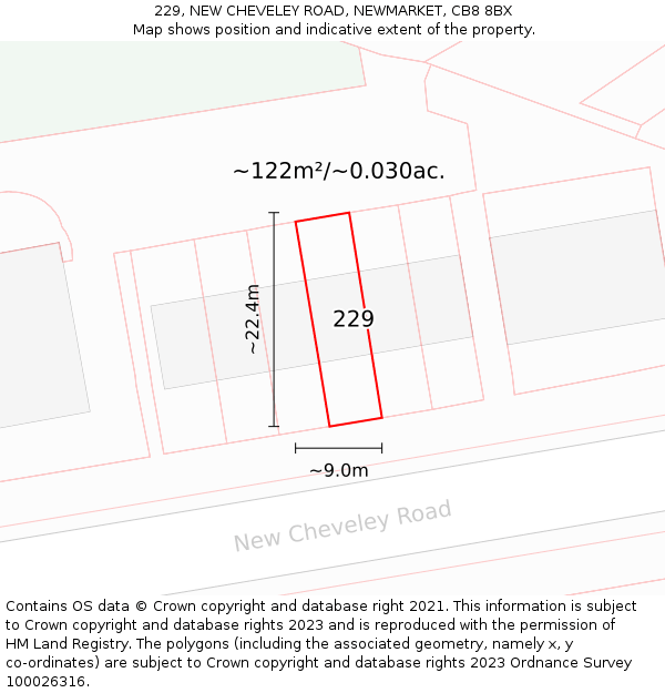 229, NEW CHEVELEY ROAD, NEWMARKET, CB8 8BX: Plot and title map
