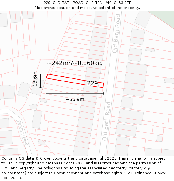 229, OLD BATH ROAD, CHELTENHAM, GL53 9EF: Plot and title map
