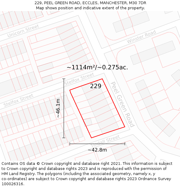 229, PEEL GREEN ROAD, ECCLES, MANCHESTER, M30 7DR: Plot and title map