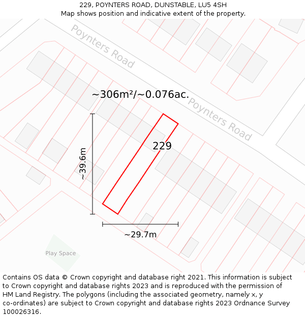 229, POYNTERS ROAD, DUNSTABLE, LU5 4SH: Plot and title map