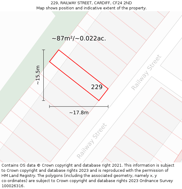 229, RAILWAY STREET, CARDIFF, CF24 2ND: Plot and title map