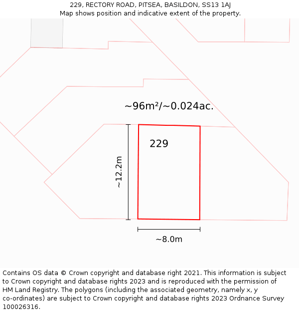 229, RECTORY ROAD, PITSEA, BASILDON, SS13 1AJ: Plot and title map