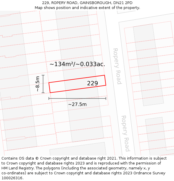 229, ROPERY ROAD, GAINSBOROUGH, DN21 2PD: Plot and title map