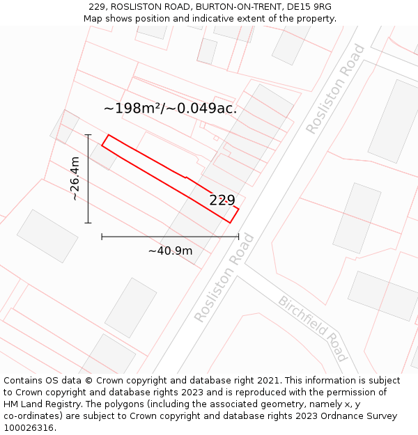 229, ROSLISTON ROAD, BURTON-ON-TRENT, DE15 9RG: Plot and title map