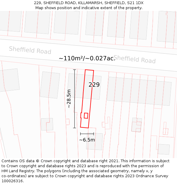 229, SHEFFIELD ROAD, KILLAMARSH, SHEFFIELD, S21 1DX: Plot and title map