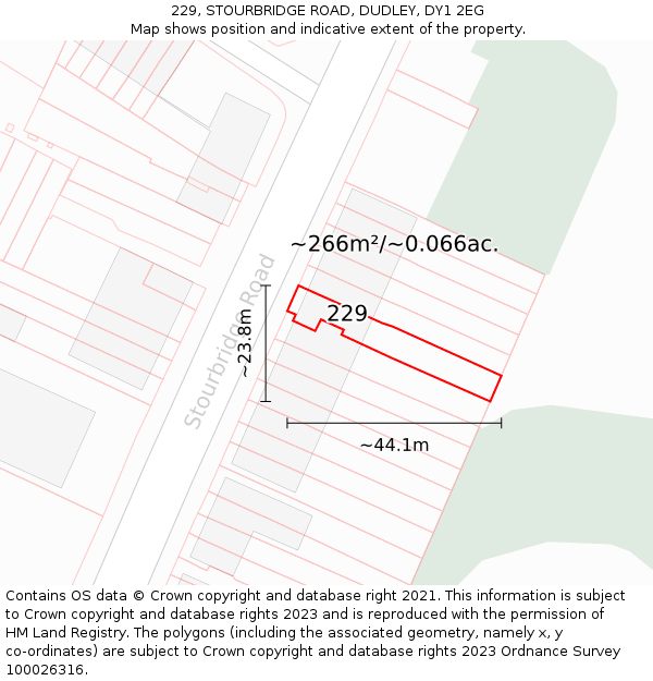 229, STOURBRIDGE ROAD, DUDLEY, DY1 2EG: Plot and title map