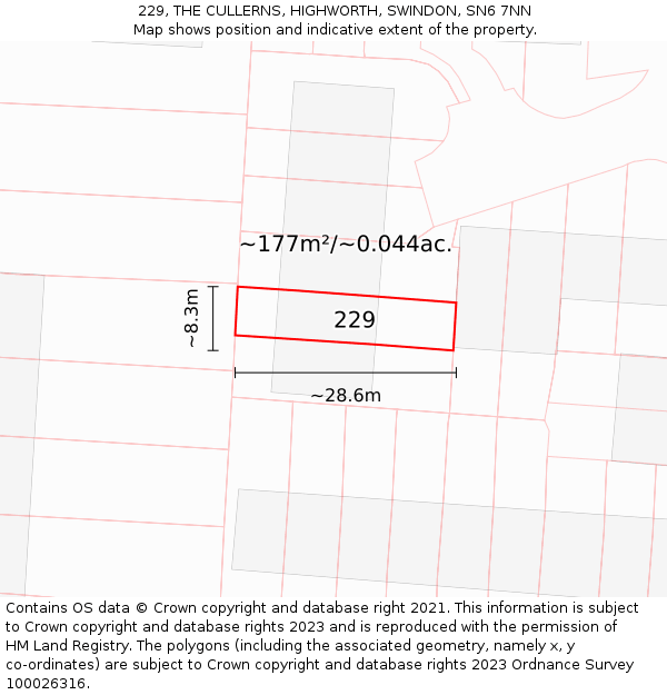 229, THE CULLERNS, HIGHWORTH, SWINDON, SN6 7NN: Plot and title map