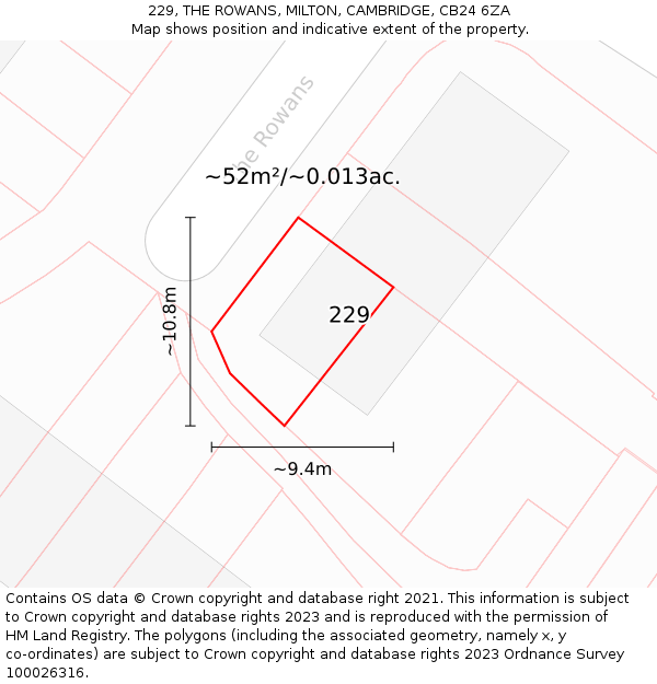 229, THE ROWANS, MILTON, CAMBRIDGE, CB24 6ZA: Plot and title map