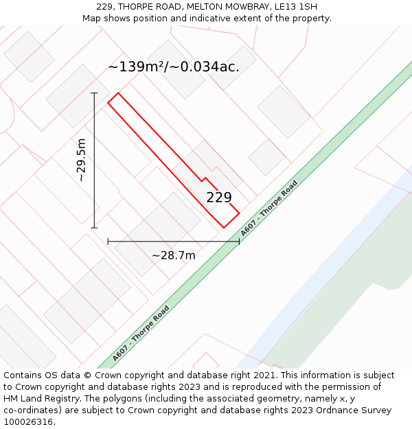 229, THORPE ROAD, MELTON MOWBRAY, LE13 1SH: Plot and title map