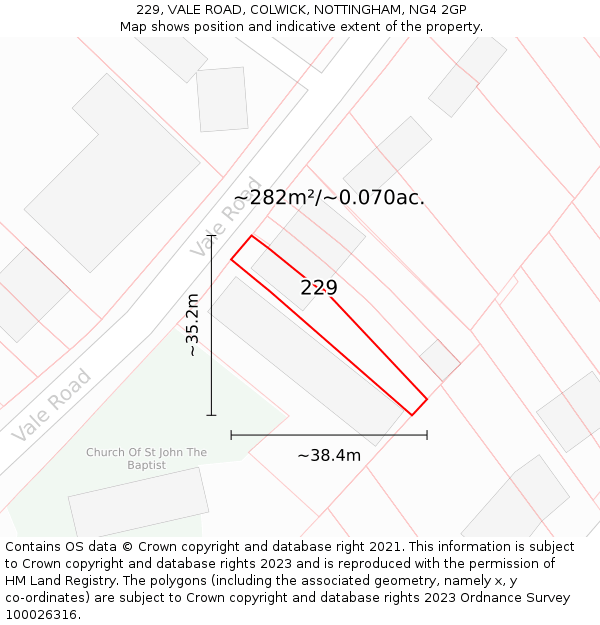 229, VALE ROAD, COLWICK, NOTTINGHAM, NG4 2GP: Plot and title map