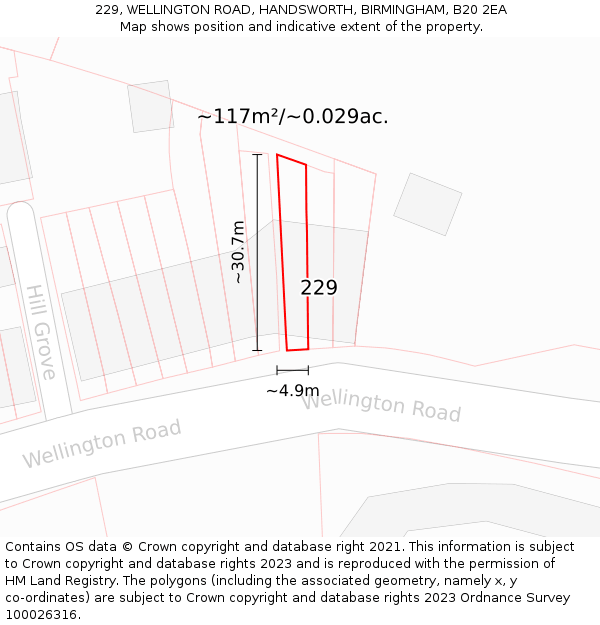 229, WELLINGTON ROAD, HANDSWORTH, BIRMINGHAM, B20 2EA: Plot and title map
