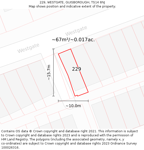 229, WESTGATE, GUISBOROUGH, TS14 6NJ: Plot and title map