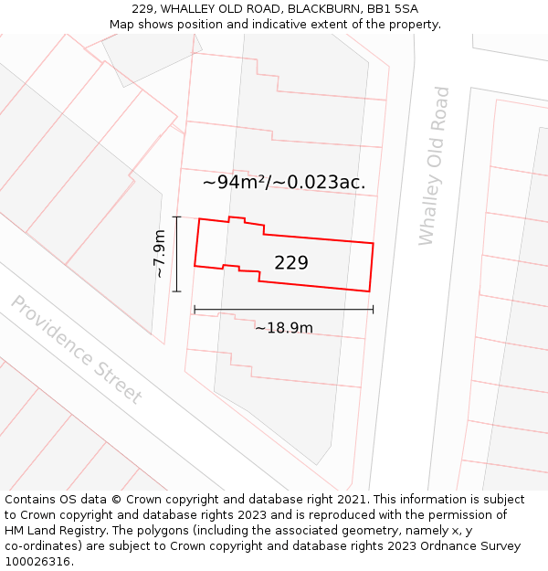229, WHALLEY OLD ROAD, BLACKBURN, BB1 5SA: Plot and title map