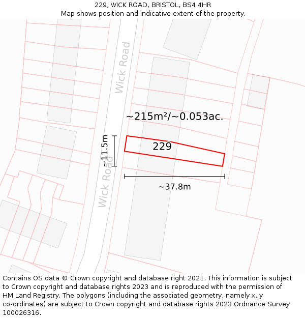 229, WICK ROAD, BRISTOL, BS4 4HR: Plot and title map