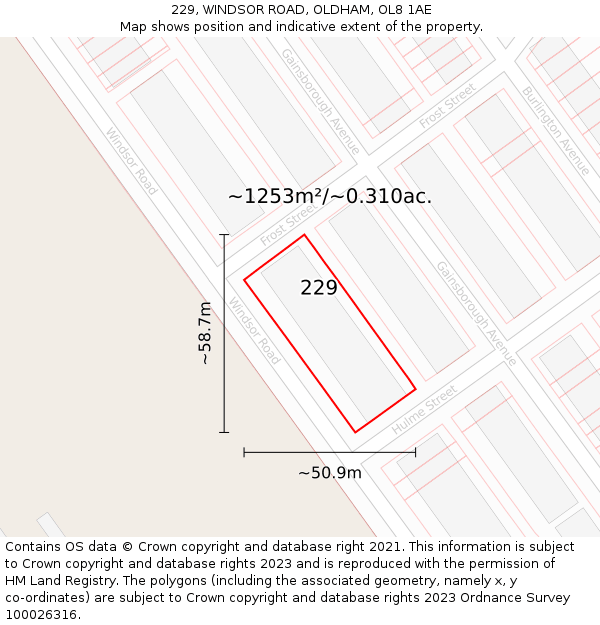 229, WINDSOR ROAD, OLDHAM, OL8 1AE: Plot and title map