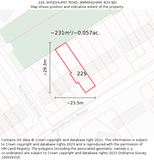 229, WYNDHURST ROAD, BIRMINGHAM, B33 9JN: Plot and title map