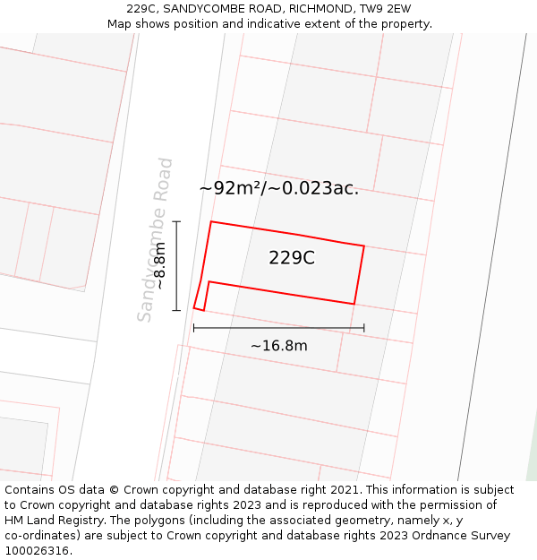229C, SANDYCOMBE ROAD, RICHMOND, TW9 2EW: Plot and title map