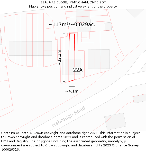 22A, AIRE CLOSE, IMMINGHAM, DN40 2DT: Plot and title map