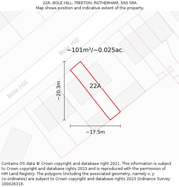 22A, BOLE HILL, TREETON, ROTHERHAM, S60 5RA: Plot and title map