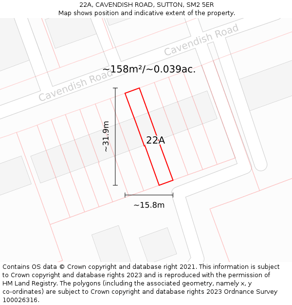 22A, CAVENDISH ROAD, SUTTON, SM2 5ER: Plot and title map