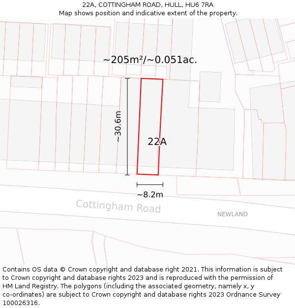 22A, COTTINGHAM ROAD, HULL, HU6 7RA: Plot and title map