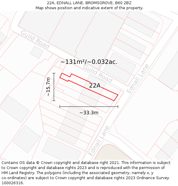 22A, EDNALL LANE, BROMSGROVE, B60 2BZ: Plot and title map