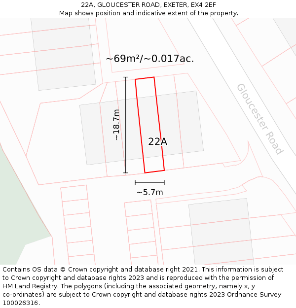 22A, GLOUCESTER ROAD, EXETER, EX4 2EF: Plot and title map