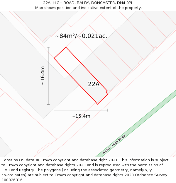 22A, HIGH ROAD, BALBY, DONCASTER, DN4 0PL: Plot and title map