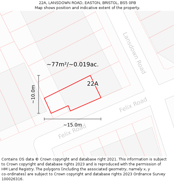 22A, LANSDOWN ROAD, EASTON, BRISTOL, BS5 0PB: Plot and title map