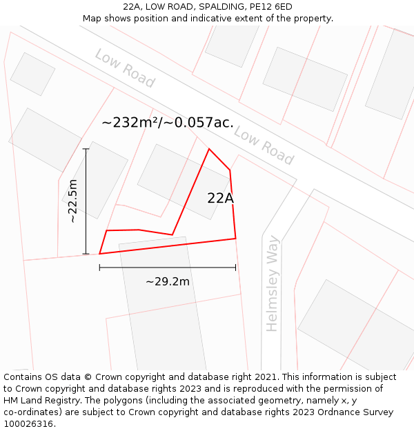 22A, LOW ROAD, SPALDING, PE12 6ED: Plot and title map