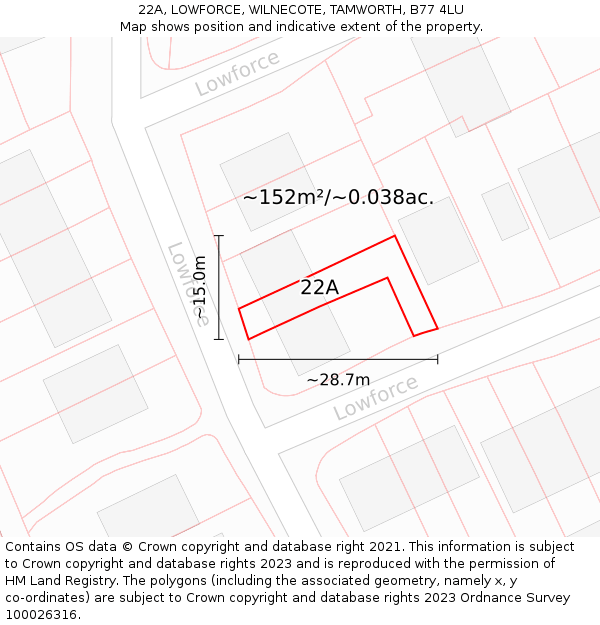 22A, LOWFORCE, WILNECOTE, TAMWORTH, B77 4LU: Plot and title map
