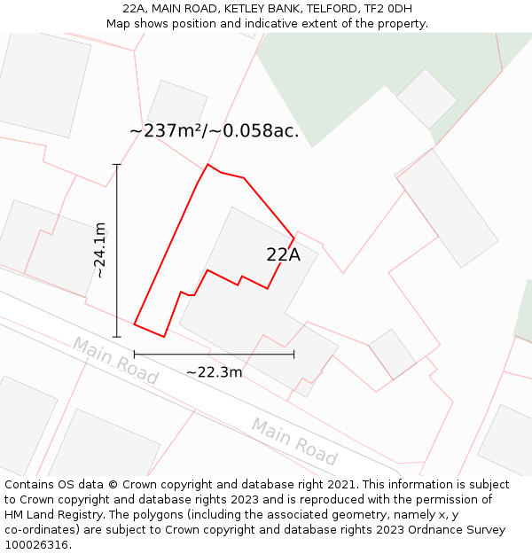 22A, MAIN ROAD, KETLEY BANK, TELFORD, TF2 0DH: Plot and title map