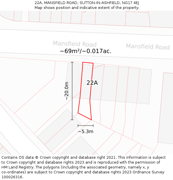 22A, MANSFIELD ROAD, SUTTON-IN-ASHFIELD, NG17 4EJ: Plot and title map