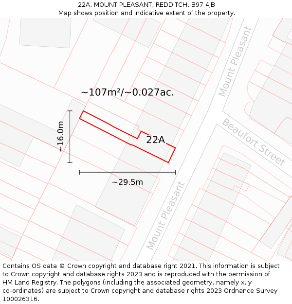 22A, MOUNT PLEASANT, REDDITCH, B97 4JB: Plot and title map