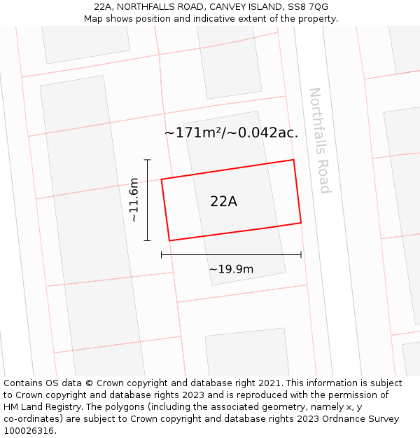 22A, NORTHFALLS ROAD, CANVEY ISLAND, SS8 7QG: Plot and title map