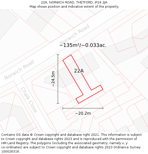22A, NORWICH ROAD, THETFORD, IP24 2JA: Plot and title map
