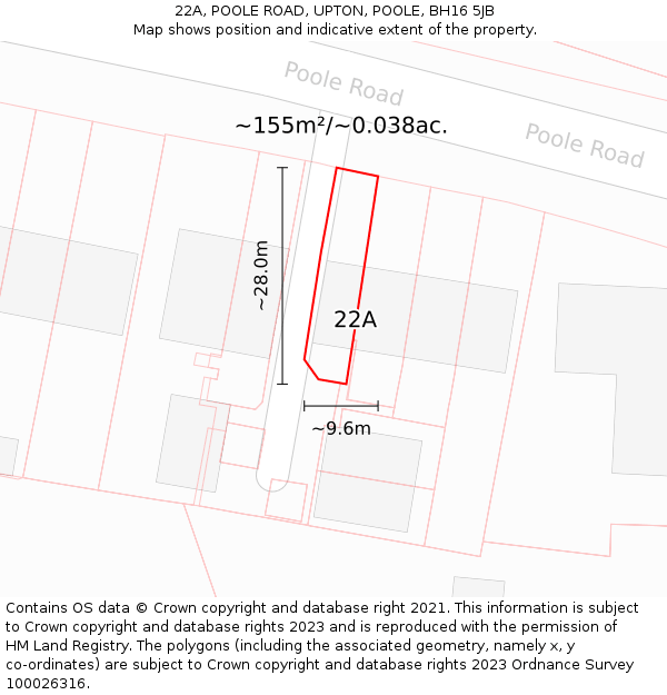 22A, POOLE ROAD, UPTON, POOLE, BH16 5JB: Plot and title map