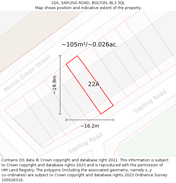 22A, SAPLING ROAD, BOLTON, BL3 3QL: Plot and title map