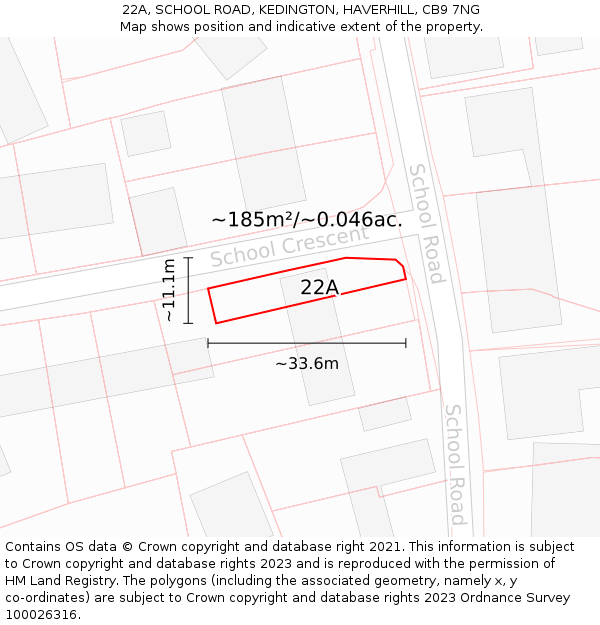 22A, SCHOOL ROAD, KEDINGTON, HAVERHILL, CB9 7NG: Plot and title map