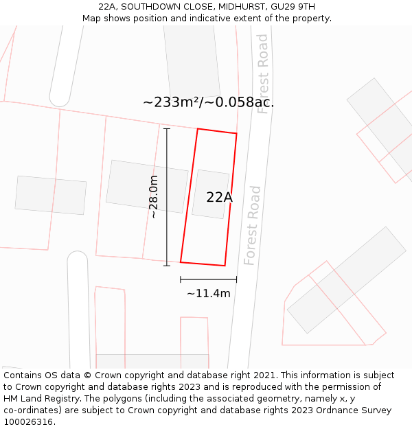 22A, SOUTHDOWN CLOSE, MIDHURST, GU29 9TH: Plot and title map